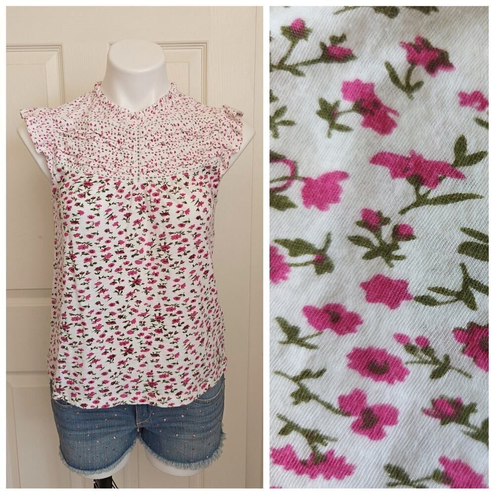 Lucky Brand floral printed ruffle high neck top sz XS